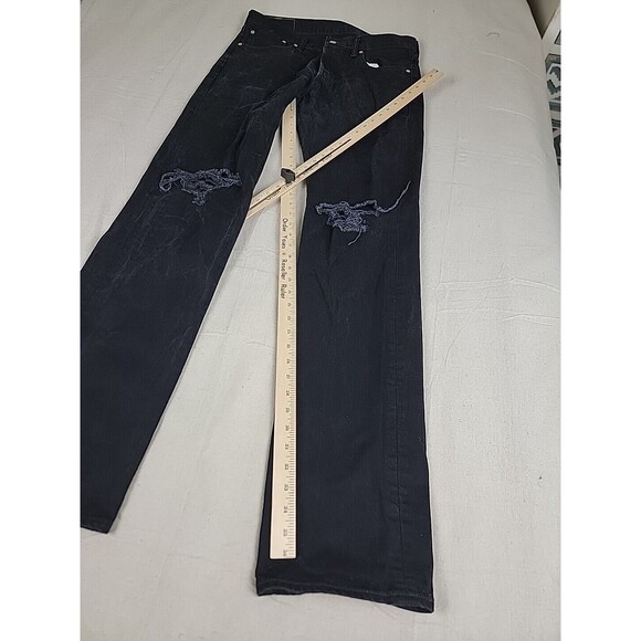 Levis 501 Jeans Mens 38x34 Straight Button Fly Black Cotton Mid Rise Distressed - Picture 2 of 16